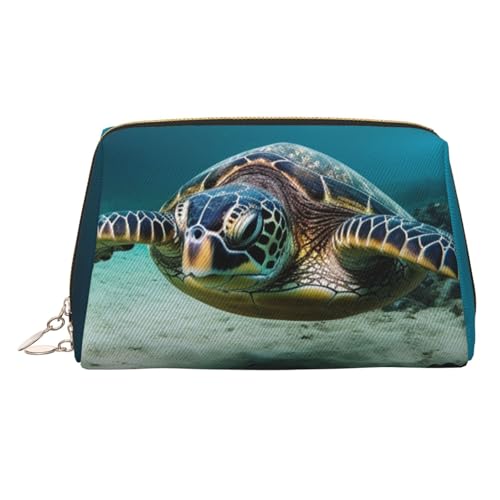 FZQVSLCM Reise-Make-up-Tasche, wasserdichte Make-up-Tasche für Geldbörse, Leder-Kulturbeutel für Damen, Kosmetiktasche, Organizer, Unterwasser-Tauchen, Meeresschildkröte, Make-up-Tasche mit von FZQVSLCM