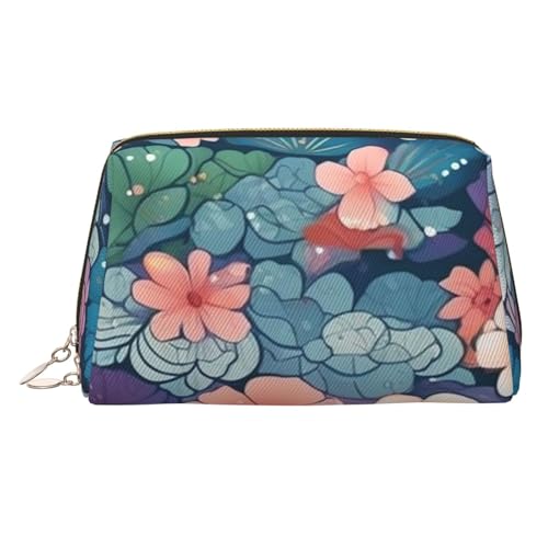FZQVSLCM Reise-Make-up-Tasche, wasserdichte Make-up-Tasche für Geldbörse, Leder-Kulturbeutel für Damen, Kosmetiktasche, Organizer, Waage und Blumenmuster, Make-up-Tasche mit Reißverschluss von FZQVSLCM