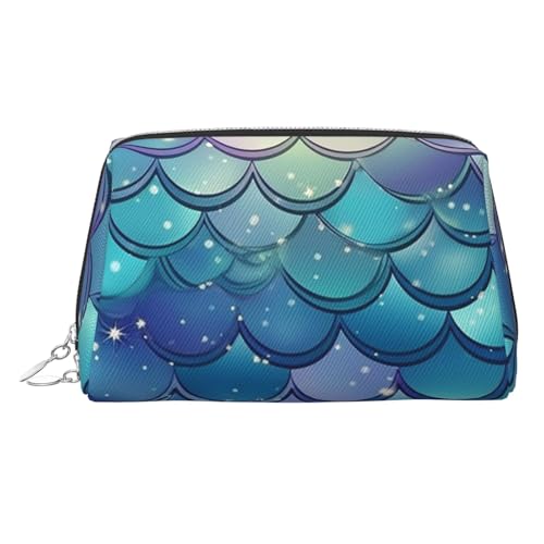 FZQVSLCM Reise-Make-up-Tasche, wasserdichte Make-up-Tasche für Geldbörse, Leder-Kulturbeutel für Damen, Kosmetiktasche, Organizer, Wasserlilie, Meerjungfrauenschuppen, Make-up-Tasche mit von FZQVSLCM