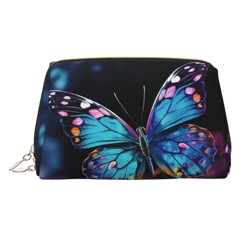 FZQVSLCM Reise-Make-up-Tasche, wasserdichte Make-up-Tasche für Geldbörse, Leder-Kulturbeutel für Damen, Kosmetiktasche, Organizer, bezaubernder Schmetterling-Make-up-Tasche mit Reißverschluss von FZQVSLCM