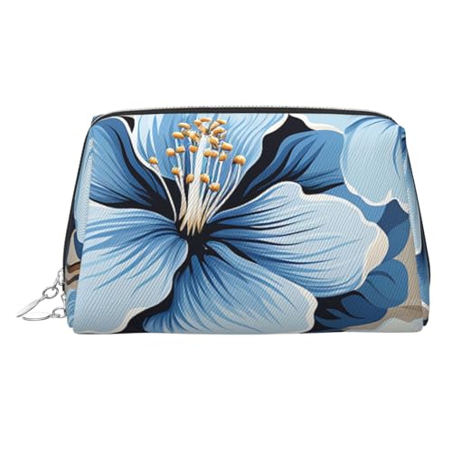 FZQVSLCM Reise-Make-up-Tasche, wasserdichte Make-up-Tasche für Geldbörse, Leder-Kulturbeutel für Damen, Kosmetiktasche, Organizer, blaue Hibiskusblüte, Make-up-Tasche mit Reißverschluss von FZQVSLCM