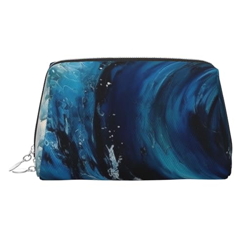 FZQVSLCM Reise-Make-up-Tasche, wasserdichte Make-up-Tasche für Geldbörse, Leder-Kulturbeutel für Damen, Kosmetiktasche, Organizer, blaue Wellenmalerei, Make-up-Tasche mit Reißverschluss von FZQVSLCM