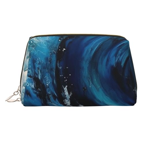 FZQVSLCM Reise-Make-up-Tasche, wasserdichte Make-up-Tasche für Geldbörse, Leder-Kulturbeutel für Damen, Kosmetiktasche, Organizer, blaue Wellenmalerei, Make-up-Tasche mit Reißverschluss von FZQVSLCM