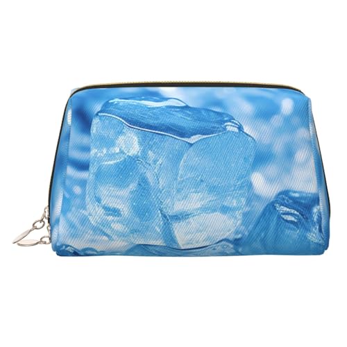 FZQVSLCM Reise-Make-up-Tasche, wasserdichte Make-up-Tasche für Geldbörse, Leder-Kulturbeutel für Damen, Kosmetiktasche, Organizer, blauer Eiswürfelhintergrund, Make-up-Tasche mit Reißverschluss von FZQVSLCM