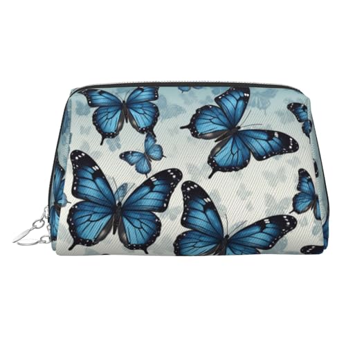 FZQVSLCM Reise-Make-up-Tasche, wasserdichte Make-up-Tasche für Geldbörse, Leder-Kulturbeutel für Damen, Kosmetiktasche, Organizer, blauer Schmetterling, Make-up-Tasche mit Reißverschluss von FZQVSLCM