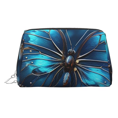 FZQVSLCM Reise-Make-up-Tasche, wasserdichte Make-up-Tasche für Geldbörse, Leder-Kulturbeutel für Damen, Kosmetiktasche, Organizer, blauer Schmetterling und Mond, Make-up-Tasche mit Reißverschluss von FZQVSLCM