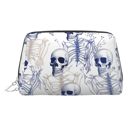 FZQVSLCM Reise-Make-up-Tasche, wasserdichte Make-up-Tasche für Geldbörse, Leder-Kulturbeutel für Damen, Kosmetiktasche, Organizer, blaues Skelett-Muster, Make-up-Tasche mit Reißverschluss von FZQVSLCM