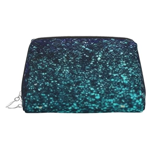 FZQVSLCM Reise-Make-up-Tasche, wasserdichte Make-up-Tasche für Geldbörse, Leder-Kulturbeutel für Damen, Kosmetiktasche, Organizer, blaugrün, glitzernd, Make-up-Tasche mit Reißverschluss von FZQVSLCM