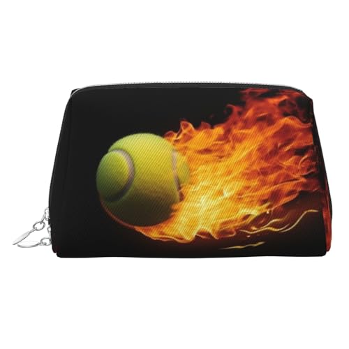 FZQVSLCM Reise-Make-up-Tasche, wasserdichte Make-up-Tasche für Geldbörse, Leder-Kulturbeutel für Damen, Kosmetiktasche, Organizer, brennendes Tennisbild, Make-up-Tasche mit Reißverschluss von FZQVSLCM