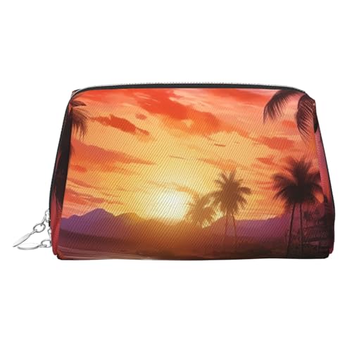 FZQVSLCM Reise-Make-up-Tasche, wasserdichte Make-up-Tasche für Geldbörse, Leder-Kulturbeutel für Damen, Kosmetiktasche, Organizer, bunt, tropischer Sonnenuntergang, Make-up-Tasche mit Reißverschluss von FZQVSLCM