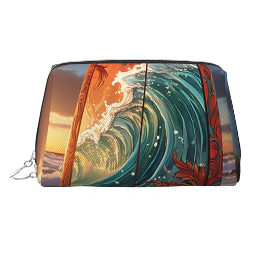 FZQVSLCM Reise-Make-up-Tasche, wasserdichte Make-up-Tasche für Geldbörse, Leder-Kulturbeutel für Damen, Kosmetiktasche, Organizer, bunte Surfbrett-Make-up-Tasche mit Reißverschluss, Make-up-Tasche für von FZQVSLCM