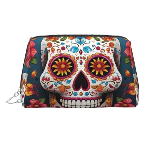 FZQVSLCM Reise-Make-up-Tasche, wasserdichte Make-up-Tasche für Geldbörse, Leder-Kulturbeutel für Damen, Kosmetiktasche, Organizer, bunte Totenkopf-Make-up-Tasche mit Reißverschluss, Make-up-Tasche für von FZQVSLCM