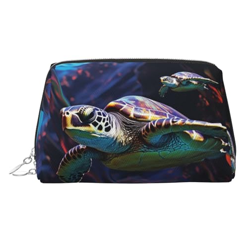 FZQVSLCM Reise-Make-up-Tasche, wasserdichte Make-up-Tasche für Geldbörse, Leder-Kulturbeutel für Damen, Kosmetiktasche, Organizer, bunte tropische Meeresschildkröte, Make-up-Tasche mit Reißverschluss von FZQVSLCM