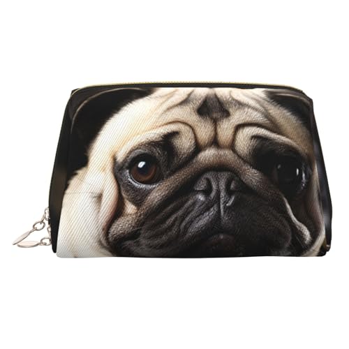 FZQVSLCM Reise-Make-up-Tasche, wasserdichte Make-up-Tasche für Geldbörse, Leder-Kulturbeutel für Damen, Kosmetiktasche, Organizer, coole Mops-Hunde-Make-up-Tasche mit Reißverschluss, Make-up-Tasche von FZQVSLCM