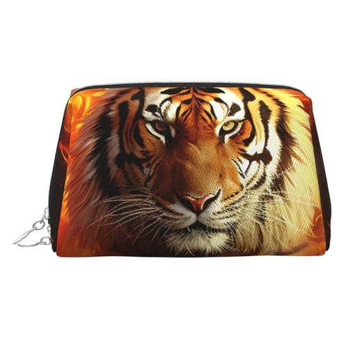 FZQVSLCM Reise-Make-up-Tasche, wasserdichte Make-up-Tasche für Geldbörse, Leder-Kulturbeutel für Damen, Kosmetiktasche, Organizer, cooler Tiger in Flamme, Make-up-Tasche mit Reißverschluss von FZQVSLCM