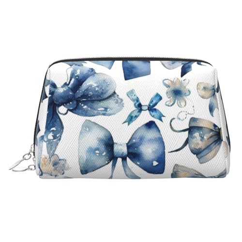 FZQVSLCM Reise-Make-up-Tasche, wasserdichte Make-up-Tasche für Geldbörse, Leder-Kulturbeutel für Damen, Kosmetiktasche, Organizer, ein Set mit blauen Schleifen, Make-up-Tasche mit Reißverschluss von FZQVSLCM