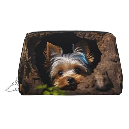 FZQVSLCM Reise-Make-up-Tasche, wasserdichte Make-up-Tasche für Geldbörse, Leder-Kulturbeutel für Damen, Kosmetiktasche, Organizer, ein kleiner Yorkshire Terrier, Make-up-Tasche mit Reißverschluss von FZQVSLCM