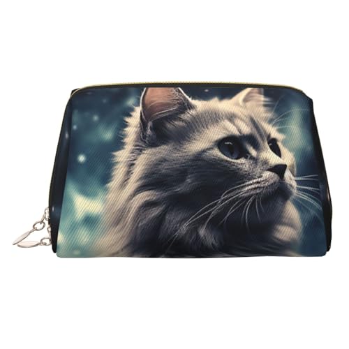 FZQVSLCM Reise-Make-up-Tasche, wasserdichte Make-up-Tasche für Geldbörse, Leder-Kulturbeutel für Damen, Kosmetiktasche, Organizer, eine Katze im Nebel, Make-up-Tasche mit Reißverschluss von FZQVSLCM