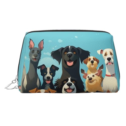 FZQVSLCM Reise-Make-up-Tasche, wasserdichte Make-up-Tasche für Geldbörse, Leder-Kulturbeutel für Damen, Kosmetiktasche, Organizer, eine große Gruppe von Hunden, Make-up-Tasche mit Reißverschluss von FZQVSLCM