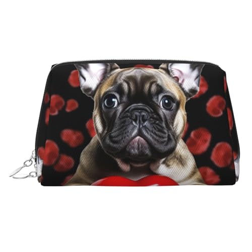FZQVSLCM Reise-Make-up-Tasche, wasserdichte Make-up-Tasche für Geldbörse, Leder-Kulturbeutel für Damen, Kosmetiktasche, Organizer, französische Bulldogge, Make-up-Tasche mit Reißverschluss von FZQVSLCM