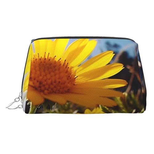 FZQVSLCM Reise-Make-up-Tasche, wasserdichte Make-up-Tasche für Geldbörse, Leder-Kulturbeutel für Damen, Kosmetiktasche, Organizer, gelbe Blume unter der Sonne, Make-up-Tasche mit Reißverschluss von FZQVSLCM
