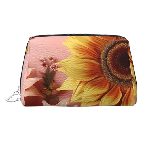 FZQVSLCM Reise-Make-up-Tasche, wasserdichte Make-up-Tasche für Geldbörse, Leder-Kulturbeutel für Damen, Kosmetiktasche, Organizer, große Sonnenblumen-Make-up-Tasche mit Reißverschluss, Make-up-Tasche von FZQVSLCM