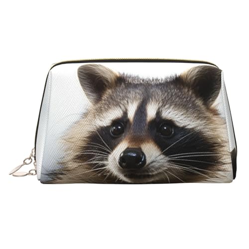 FZQVSLCM Reise-Make-up-Tasche, wasserdichte Make-up-Tasche für Geldbörse, Leder-Kulturbeutel für Damen, Kosmetiktasche, Organizer, haariger Waschbär-Make-up-Tasche mit Reißverschluss, Make-up-Tasche von FZQVSLCM