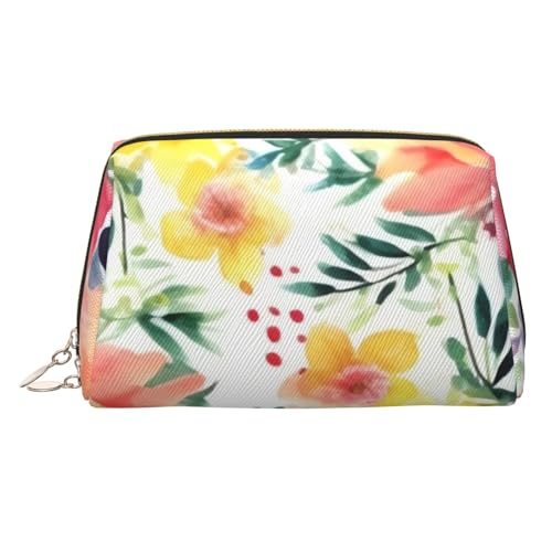 FZQVSLCM Reise-Make-up-Tasche, wasserdichte Make-up-Tasche für Geldbörse, Leder-Kulturbeutel für Damen, Kosmetiktasche, Organizer, helle Blumen, Aquarell-Make-up-Tasche mit Reißverschluss von FZQVSLCM