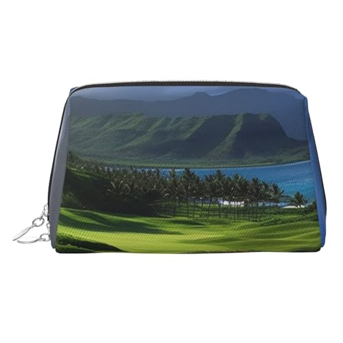 FZQVSLCM Reise-Make-up-Tasche, wasserdichte Make-up-Tasche für Geldbörse, Leder-Kulturbeutel für Damen, Kosmetiktasche, Organizer, malerisch, Hawaii, Golf, tropische Make-up-Tasche mit Reißverschluss von FZQVSLCM