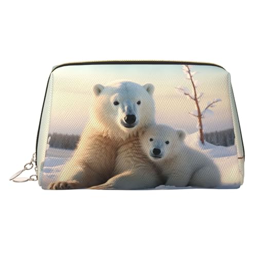 FZQVSLCM Reise-Make-up-Tasche, wasserdichte Make-up-Tasche für Geldbörse, Leder-Kulturbeutel für Damen, Kosmetiktasche, Organizer, niedliche Eisbären, Make-up-Tasche mit Reißverschluss von FZQVSLCM