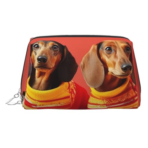 FZQVSLCM Reise-Make-up-Tasche, wasserdichte Make-up-Tasche für Geldbörse, Leder-Kulturbeutel für Damen, Kosmetiktasche, Organizer, niedlicher Dackel, Make-up-Tasche mit Reißverschluss, Make-up-Taschen von FZQVSLCM