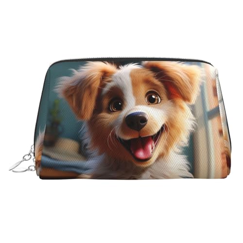 FZQVSLCM Reise-Make-up-Tasche, wasserdichte Make-up-Tasche für Geldbörse, Leder-Kulturbeutel für Damen, Kosmetiktasche, Organizer, niedlicher Hund, Make-up-Tasche mit Reißverschluss, Make-up-Tasche von FZQVSLCM