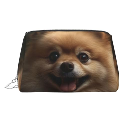 FZQVSLCM Reise-Make-up-Tasche, wasserdichte Make-up-Tasche für Geldbörse, Leder-Kulturbeutel für Damen, Kosmetiktasche, Organizer, niedlicher Pomeranian Make-up-Tasche mit Reißverschluss von FZQVSLCM