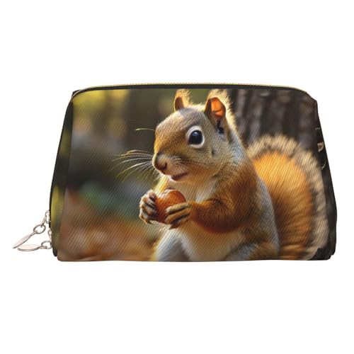 FZQVSLCM Reise-Make-up-Tasche, wasserdichte Make-up-Tasche für Geldbörse, Leder-Kulturbeutel für Damen, Kosmetiktasche, Organizer, niedliches Eichhörnchen, Essen von Nüssen, Make-up-Tasche mit von FZQVSLCM