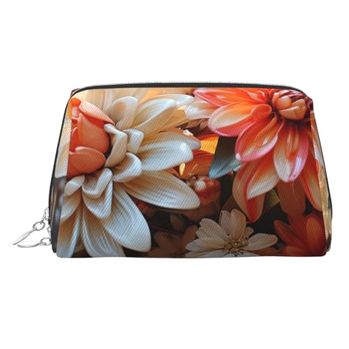 FZQVSLCM Reise-Make-up-Tasche, wasserdichte Make-up-Tasche für Geldbörse, Leder-Kulturbeutel für Damen, Kosmetiktasche, Organizer, orangefarbene Blumen, Make-up-Tasche mit Reißverschluss von FZQVSLCM
