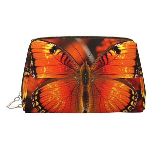 FZQVSLCM Reise-Make-up-Tasche, wasserdichte Make-up-Tasche für Geldbörse, Leder-Kulturbeutel für Damen, Kosmetiktasche, Organizer, orangefarbener Schmetterling, Make-up-Tasche mit Reißverschluss von FZQVSLCM