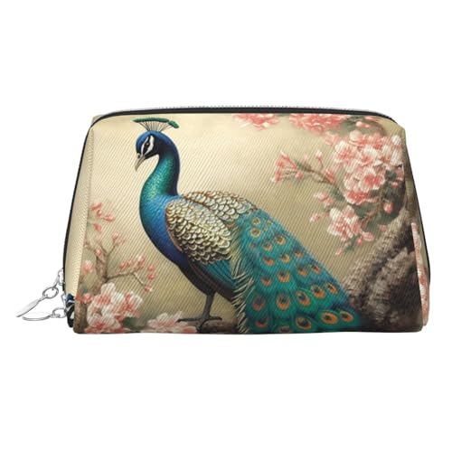 FZQVSLCM Reise-Make-up-Tasche, wasserdichte Make-up-Tasche für Geldbörse, Leder-Kulturbeutel für Damen, Kosmetiktasche, Organizer, orientalischer Pfau auf Blumenbaum, Make-up-Tasche mit Reißverschluss von FZQVSLCM