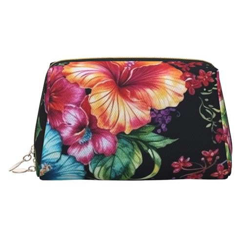 FZQVSLCM Reise-Make-up-Tasche, wasserdichte Make-up-Tasche für Geldbörse, Leder-Kulturbeutel für Damen, Kosmetiktasche, Organizer, schöne Hibiskusblume, Make-up-Tasche mit Reißverschluss von FZQVSLCM