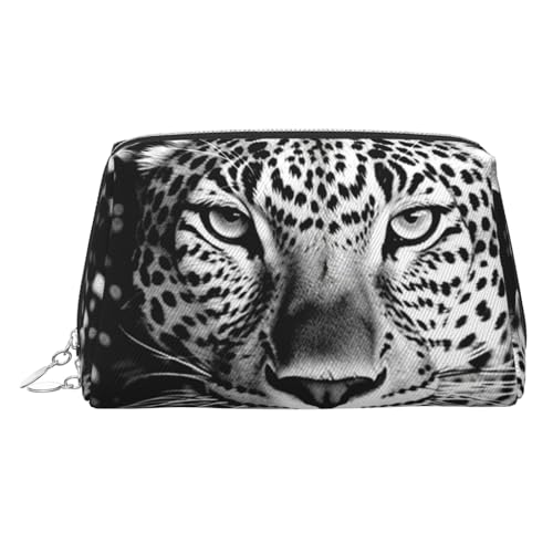 FZQVSLCM Reise-Make-up-Tasche, wasserdichte Make-up-Tasche für Geldbörse, Leder-Kulturbeutel für Damen, Kosmetiktasche, Organizer, schwarz-weiß, Leopardengesicht, Make-up-Tasche mit Reißverschluss von FZQVSLCM