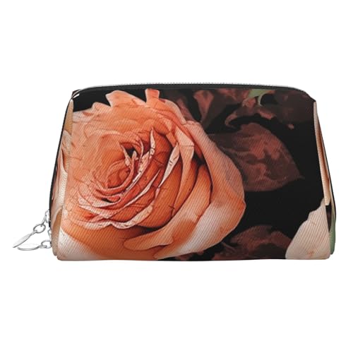 FZQVSLCM Reise-Make-up-Tasche, wasserdichte Make-up-Tasche für Geldbörse, Leder-Kulturbeutel für Damen, Kosmetiktasche, Organizer, schwarze Pfirsich-Rose, Make-up-Tasche mit Reißverschluss von FZQVSLCM