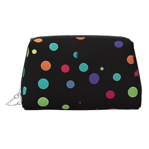 FZQVSLCM Reise-Make-up-Tasche, wasserdichte Make-up-Tasche für Geldbörse, Leder-Kulturbeutel für Damen, Kosmetiktasche, Organizer, schwarzer Punkt-Hintergrund, Make-up-Tasche mit Reißverschluss von FZQVSLCM