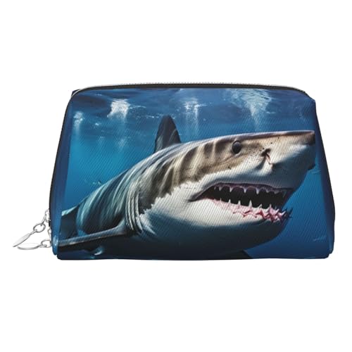 FZQVSLCM Reise-Make-up-Tasche, wasserdichte Make-up-Tasche für Geldbörse, Leder-Kulturbeutel für Damen, Kosmetiktasche, Organizer, tolle weiße Hai-Schminktasche mit Reißverschluss, Make-up-Tasche für von FZQVSLCM