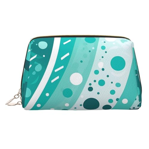 FZQVSLCM Reise-Make-up-Tasche, wasserdichte Make-up-Tasche für Geldbörse, Leder-Kulturbeutel für Damen, Kosmetiktasche, Organizer, türkis und weiß, Kreis, Make-up-Tasche mit Reißverschluss von FZQVSLCM