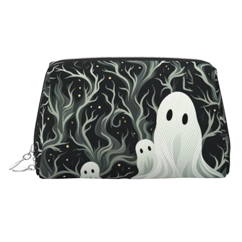 FZQVSLCM Reise-Make-up-Tasche, wasserdichte Make-up-Tasche für Geldbörse, Leder-Kulturbeutel für Damen, Kosmetiktasche, Organizer, weiß, gemustert, Geister-Make-up-Tasche mit Reißverschluss von FZQVSLCM