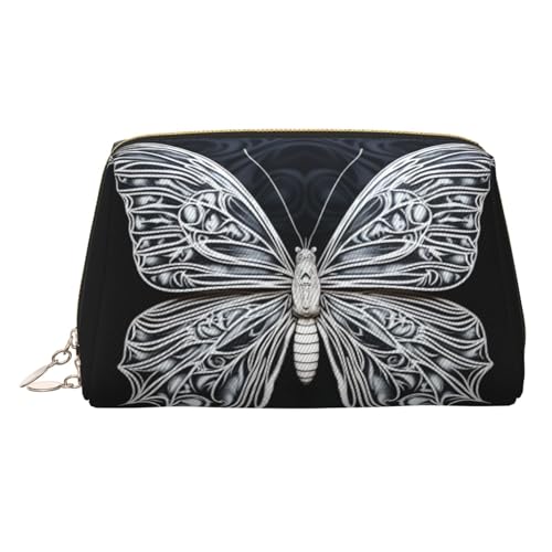 FZQVSLCM Reise-Make-up-Tasche, wasserdichte Make-up-Tasche für Geldbörse, Leder-Kulturbeutel für Damen, Kosmetiktasche, Organizer, weißer Schmetterling, Make-up-Tasche mit Reißverschluss von FZQVSLCM