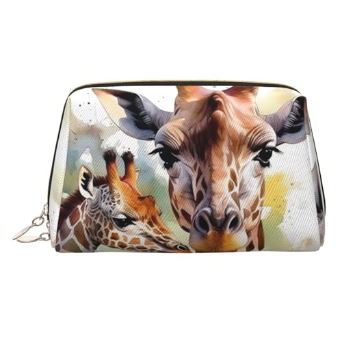 FZQVSLCM Reise-Make-up-Tasche, wasserdichte Make-up-Tasche für Geldbörse, Leder-Kulturtasche für Damen, Kosmetiktasche, Organizer, Aquarell, Hirsch, Giraffe, Make-up-Tasche mit Reißverschluss von FZQVSLCM