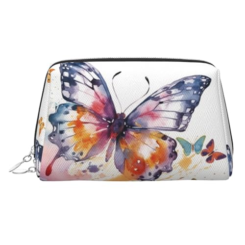 FZQVSLCM Reise-Make-up-Tasche, wasserdichte Make-up-Tasche für Geldbörse, Leder-Kulturtasche für Damen, Kosmetiktasche, Organizer, Aquarell-Schmetterling, Make-up-Tasche mit Reißverschluss von FZQVSLCM