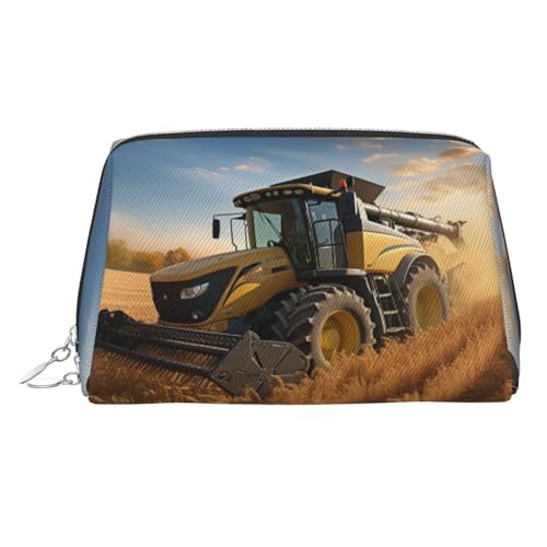 FZQVSLCM Reise-Make-up-Tasche, wasserdichte Make-up-Tasche für Geldbörse, Leder-Kulturtasche für Damen, Kosmetiktasche, Organizer, Bauernhof, Traktor, Ernte, Make-up-Tasche mit Reißverschluss von FZQVSLCM