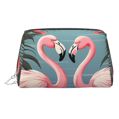 FZQVSLCM Reise-Make-up-Tasche, wasserdichte Make-up-Tasche für Geldbörse, Leder-Kulturtasche für Damen, Kosmetiktasche, Organizer, Beflockung tropischer Flamingos, Make-up-Tasche mit Reißverschluss von FZQVSLCM