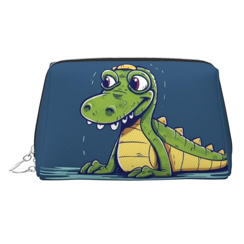 FZQVSLCM Reise-Make-up-Tasche, wasserdichte Make-up-Tasche für Geldbörse, Leder-Kulturtasche für Damen, Kosmetiktasche, Organizer, Cartoon-Krokodil-Make-up-Tasche mit Reißverschluss, Make-up-Tasche von FZQVSLCM